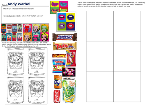 A3 Art Andy Warhol Style Worksheet