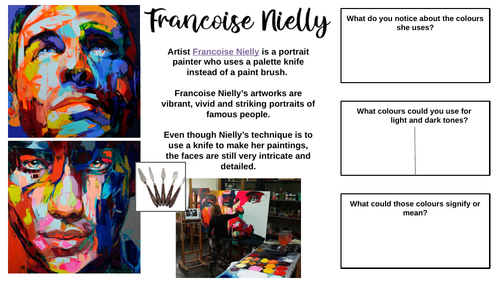 Art printable ppt worksheets Francoise Nielly portrait tasks