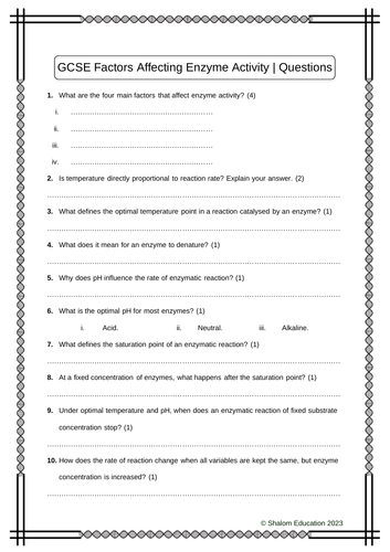 GCSE Biology - Factors Affecting Enzyme Activity Practice Questions