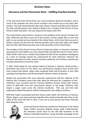 Mormons and Utah - Revision Notes