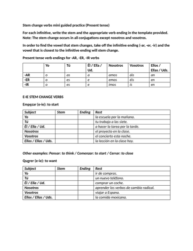 Stem change verbs mini guided practice (Present tense)