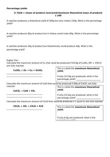 Ks5 Chemistry Percentage Yield And Atom Economy Teaching Resources