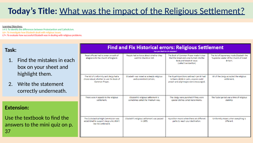 L5: The Impact of the Religious Settlement (GCSE History EEE Edexcel)