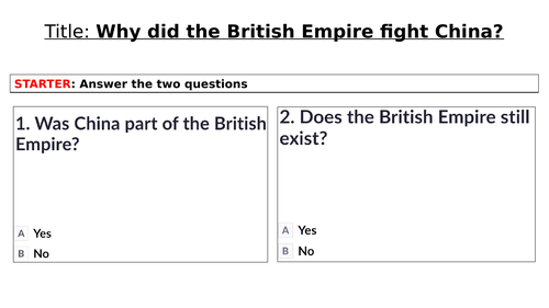 KS3 China: Opium Wars and the British Empire