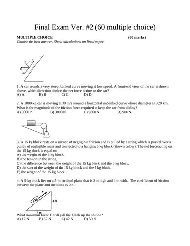 FINAL EXAM PHYSICS Grade 12 SPH4U Physics Exam 60 Multiple Choice WITH ANSWER #2