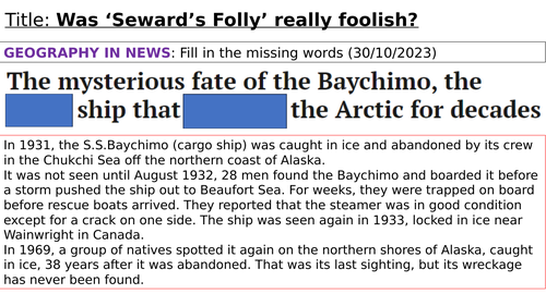 KS3 the USA: Alaska's story