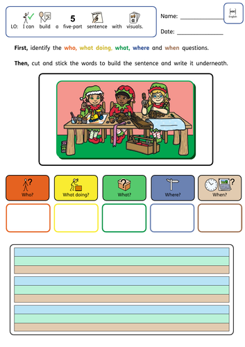 Colourful semantics Christmas - 5, 4 and 3 part - Tracing and Writing
