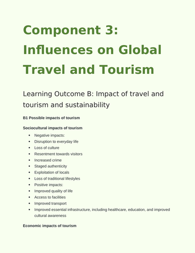 BTEC Tech 2022 Travel and Tourism Component 3 Learning Outcome B