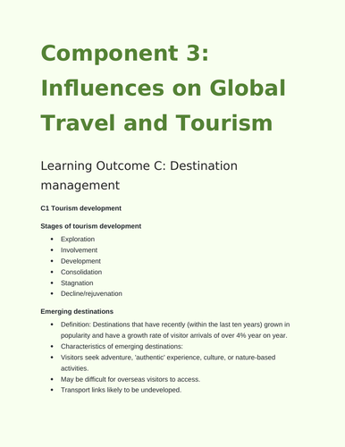 BTEC Tech 2022 Travel and Tourism Component 3 Learning Outcome C Knowledge Organiser