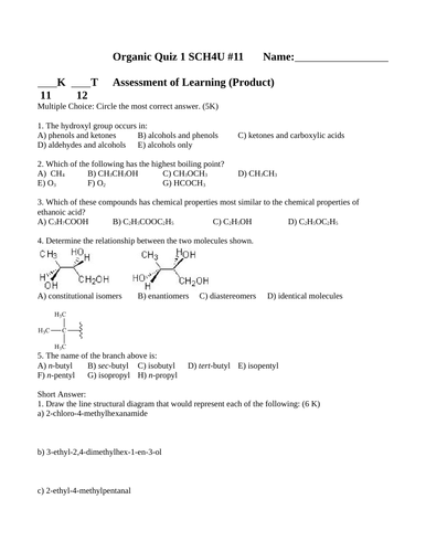 DRAWING AND NAMING ORGANIC COMPOUNDS Quiz Organic Naming Quiz WITH ANSWERS #11