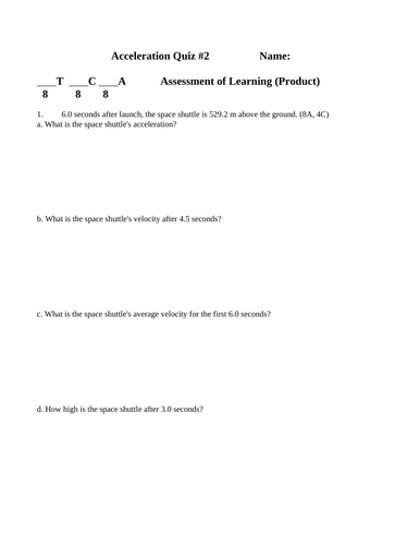 ACCELERATION PHYSICS QUIZ WITH ANSWERS Projectile Motion and UALM SPH3U #14