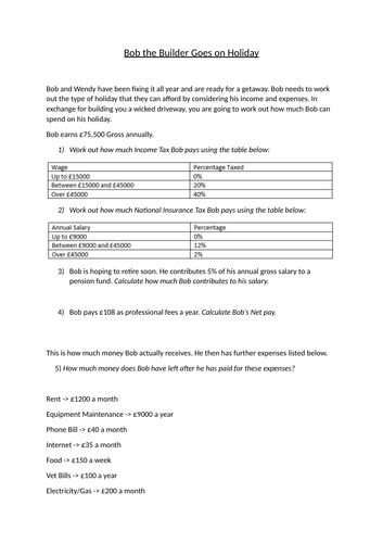 Finance (Income Tax and NI) Bob Goes on Holiday