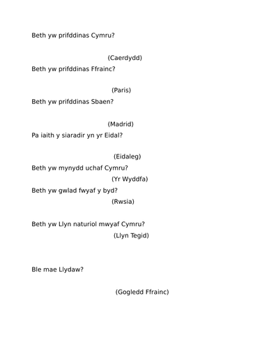 CWIS DIWEDD TYMOR BLWYDDYN 5 a BLWYDDYN 6 - Cymraeg Iaith Gyntaf