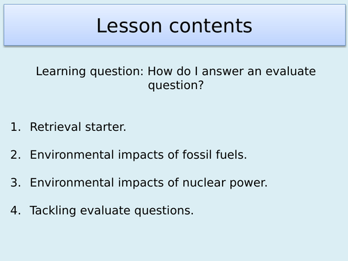 AQA P3.4 Energy and the environment