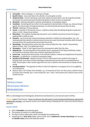 AQA AS/AL RS - Natural Moral Law Study Guide