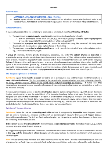 AQA AL RS - Miracles Study Guide