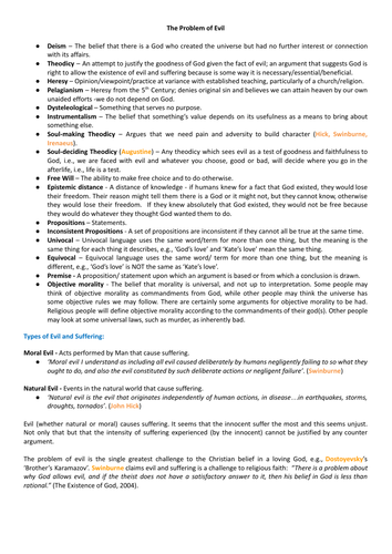 AQA AS/AL RS - Problem of Evil Notes