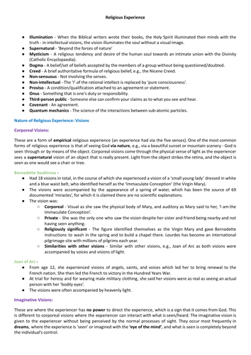 AQA AS/AL RS - Religious Experience Study Guide