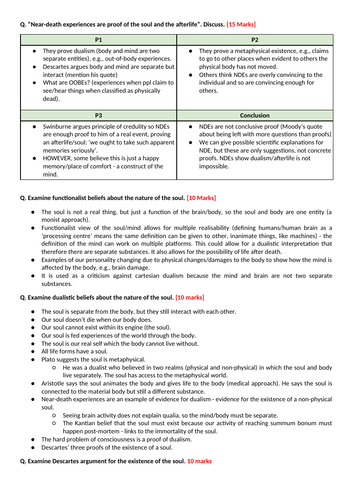 AQA AL RS - Self, Death and Afterlife Exam Questions