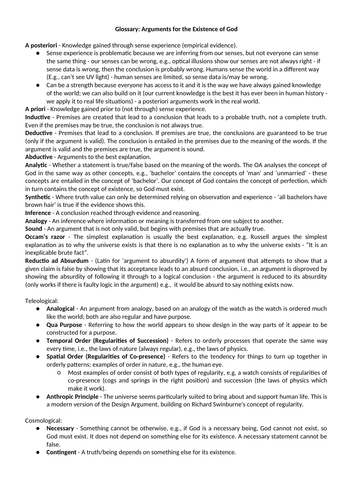 AQA AS/AL RS - Arguments for God Glossary