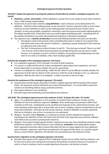 AQA AS/AL RS - Ontological Argument Exam Questions