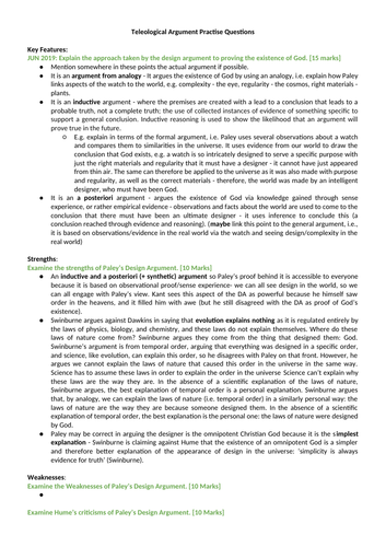 AQA AS/AL RS - Teleological Argument Practice Questions