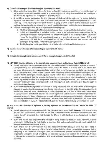 AQA AS/AL RS - Cosmological Argument Practice Questions