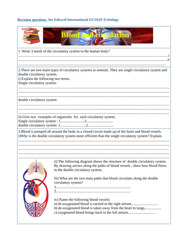 Blood and Circulation revision question for Edexcel International GCSE(9-1)