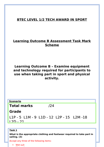 Learning Outcome B Assessment Piece & Mark Scheme