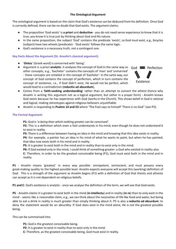 AQA AS/AL RS - Ontological Argument Notes