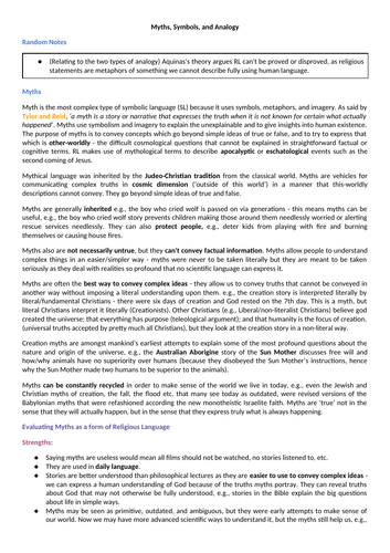 AQA AL RS - Myths, Symbols, Analogy (Religious Language)