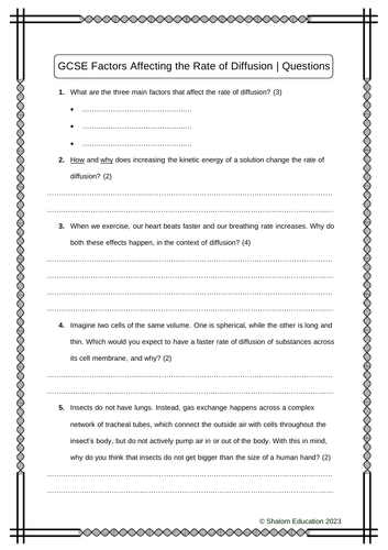 GCSE Biology - Factors Affecting the Rate of Diffusion Practice Questions