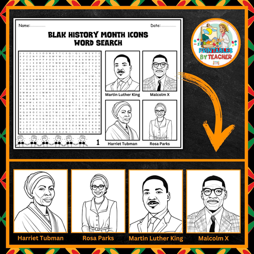 Black History Month Coloring word search | 46 black Heroes activities-worksheets