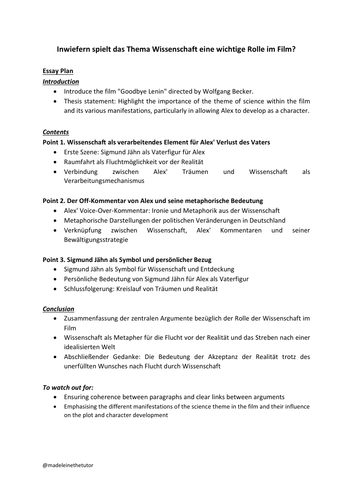 A Star A Level German Essay  Goodbye Lenin Inwiefern spielt das Thema Wissenschaft eine wichtige Ro