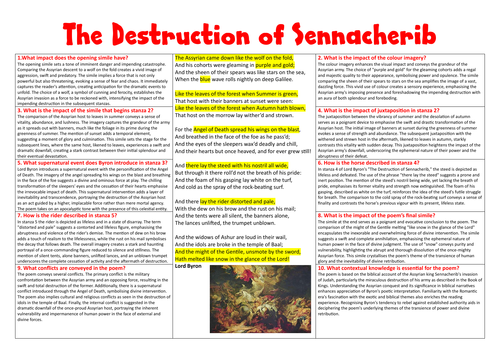 The Destruction of Sennacherib revision sheet | Teaching Resources