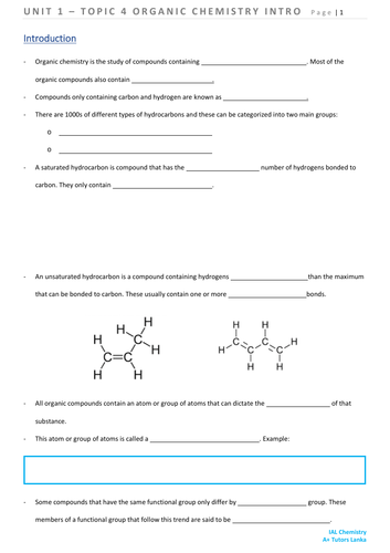IAL Chemistry - Organic Chemistry Introduction Notes