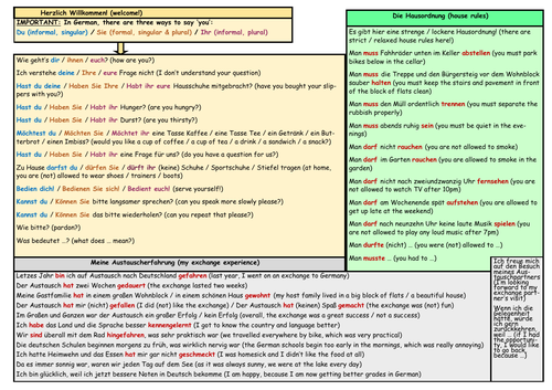 GCSE German Stimmt Higher Module 4 My World Unit 1 Sentence Builder – Herzlich Willkommen