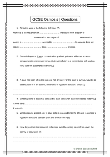 Gcse Biology Osmosis Practice Questions Teaching Resources 6142