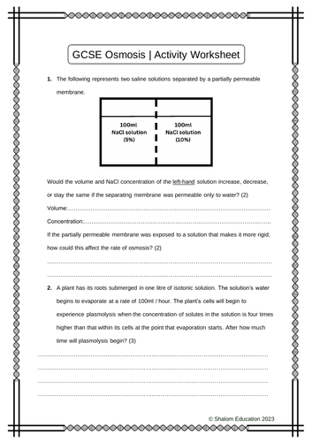 GCSE Biology - Osmosis Activity Worksheet