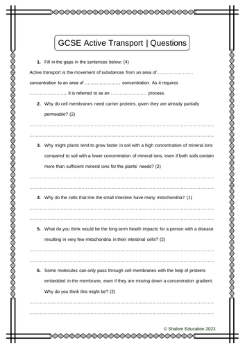 GCSE Biology - Active Transport Practice Questions