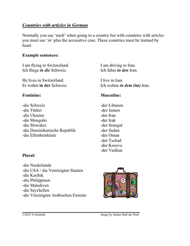 Countries with articles in German Handout **FREEBIE**