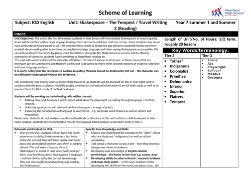 The Tempest Scheme of Work Y7