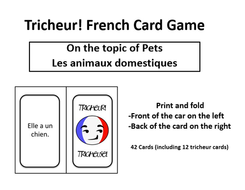 Les animaux- Pets- Card Game French