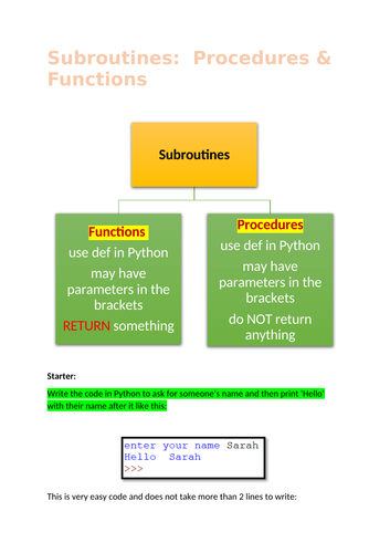 Procedures & Functions for GCSE - Python