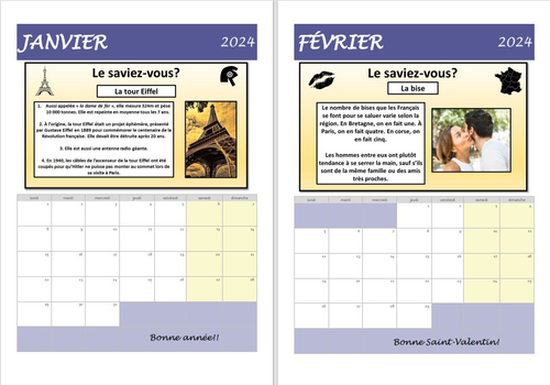 French Calendars- Calendriers- 2024
