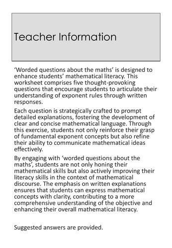 index laws worded questions