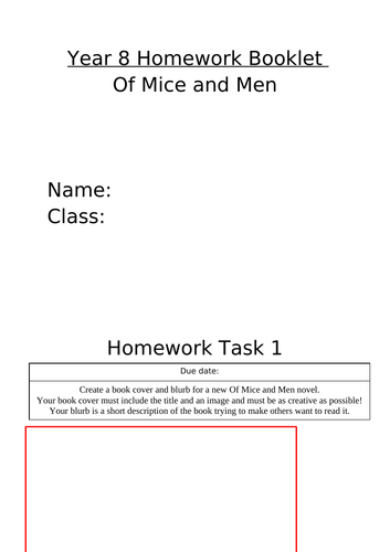 'Of Mice & Men' Homework Booklet