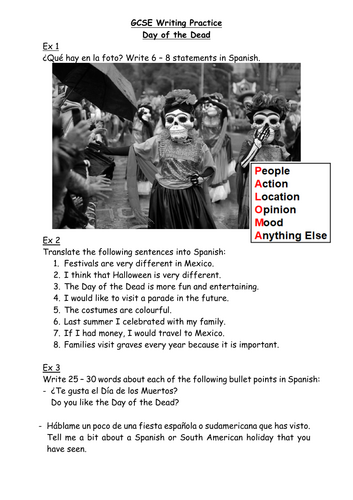 AQA GCSE Spanish Writing Worksheets Theme 1 Topic 4: Customs and ...