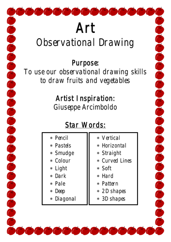 Year 2 Art Unit of Work - Observational Drawing of Fruits and Vegetables