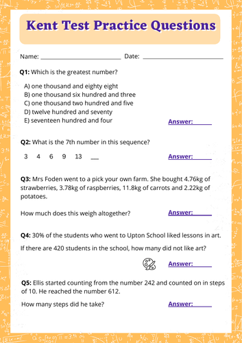 11 plus , Kent test Maths Papers  plus answers